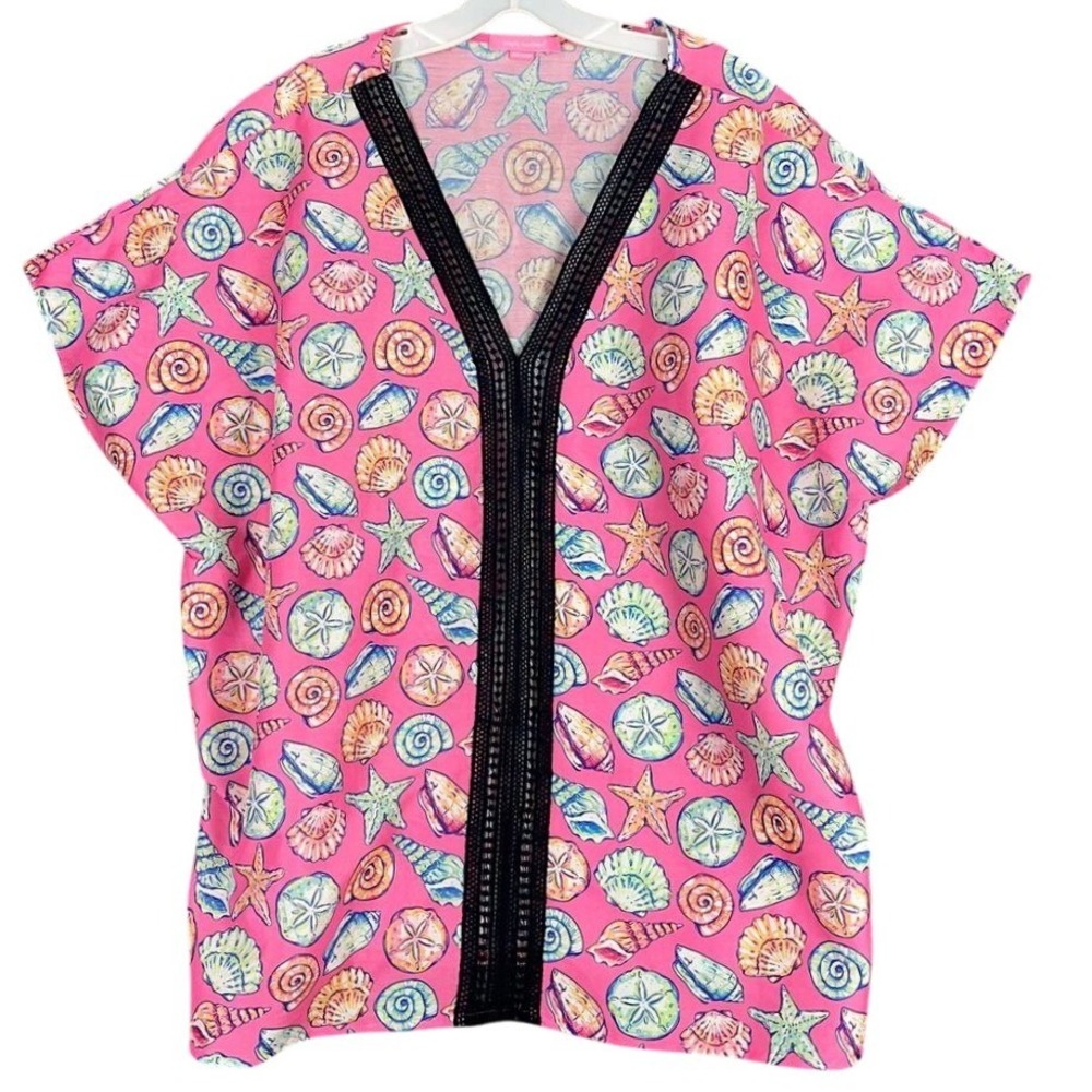 Simply Southern Cover Up‎ Womens Extra Large Pink Sea Shell Beachy Pool Baggy